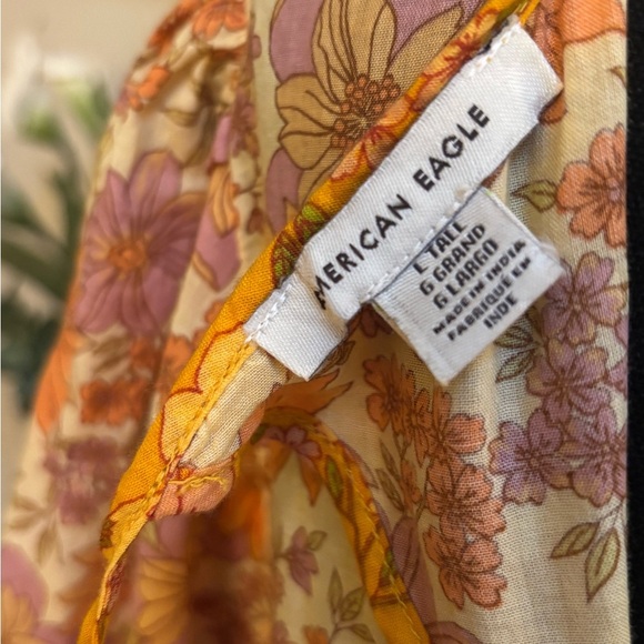 AMERICAN EAGLE ORANGE FLORAL BOHO PEASANT CUT OUT WESTERN FLOWY DRESS SZ L TALL - Picture 10 of 12